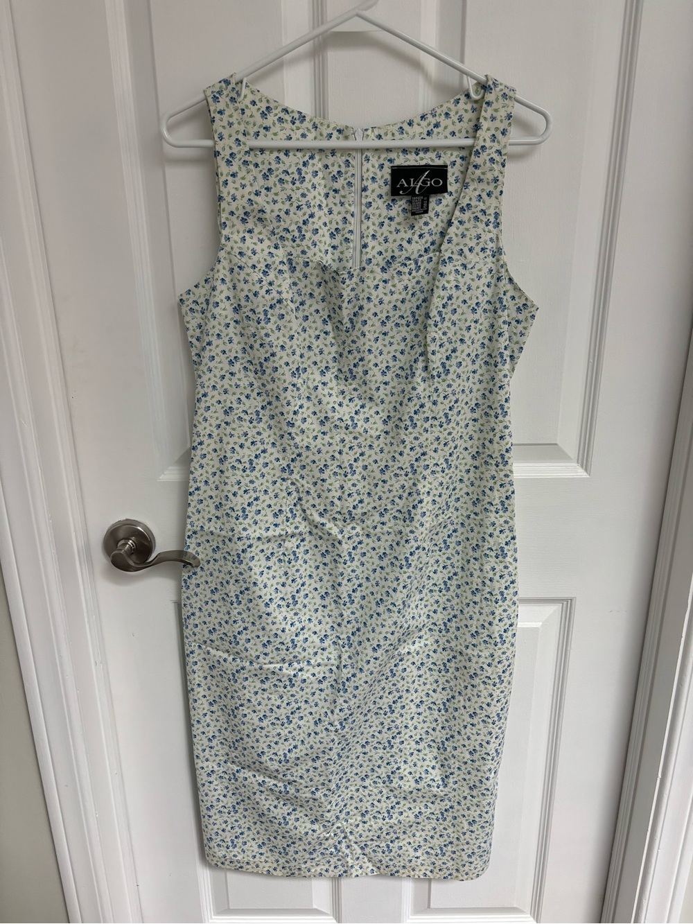 White Midi Dress with Blue and Green Floral Print